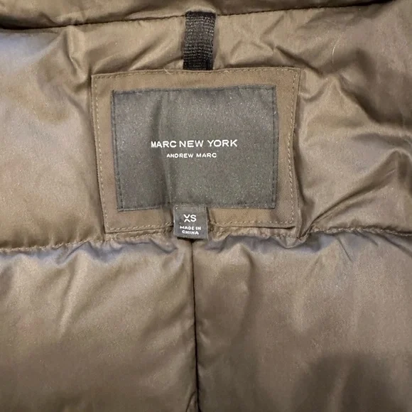 Andrew Marc New York Full Zip Faux Fur Down Feather Hooded Olive Puffer Coat - Picture 9 of 9